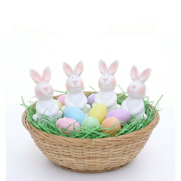 4 Pack Plastic Easter Bunny Ornament, White Cartoon Rabbits for Home Living Room Tabletop or Spring Holiday Party Centerpiece, Easter Basket Stuffers