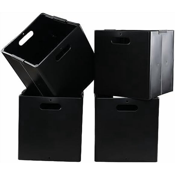 4-Pack Plastic Foldable Cube Storage Bins, Collapsible Storage Cubes Bin Organizer, Black