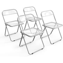 4 Pack Plastic Folding Chairs,Portable Party Chairs Stackable Commercial Folding Chairs with Steel Frame 350lbs for Home Office Outdoor Indoor Office Wedding Party Events,Clear White