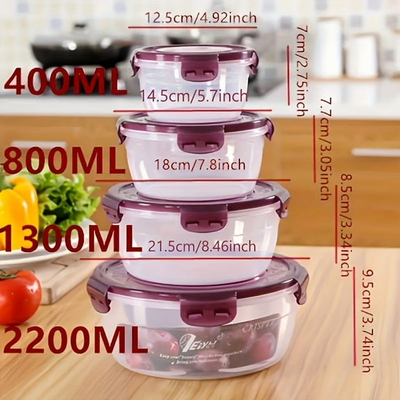 4-Pack Plastic Food Storage Containers - Airtight Lids - Stackable & Leakproof - BPA Free"