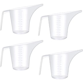 4 Pack Plastic Funnel Pitcher,Large Capacity Long Spout Measuring Cup for Bakeware Molds,Pancake,Batter,Muffin,Cakes,Soap Making(4 Cups/32 Ounces/1000 ml)