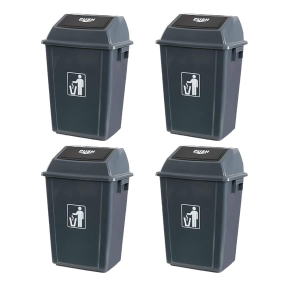 4-Pack Plastic Garbage Can with Lid, GraySwing Top Trash Can, 13 Gallon