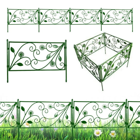4 Pack Plastic Garden Edging Fence Panels for Flowerbeds Borders Lawns Pathways - Decorative Grass Scenery Road Border