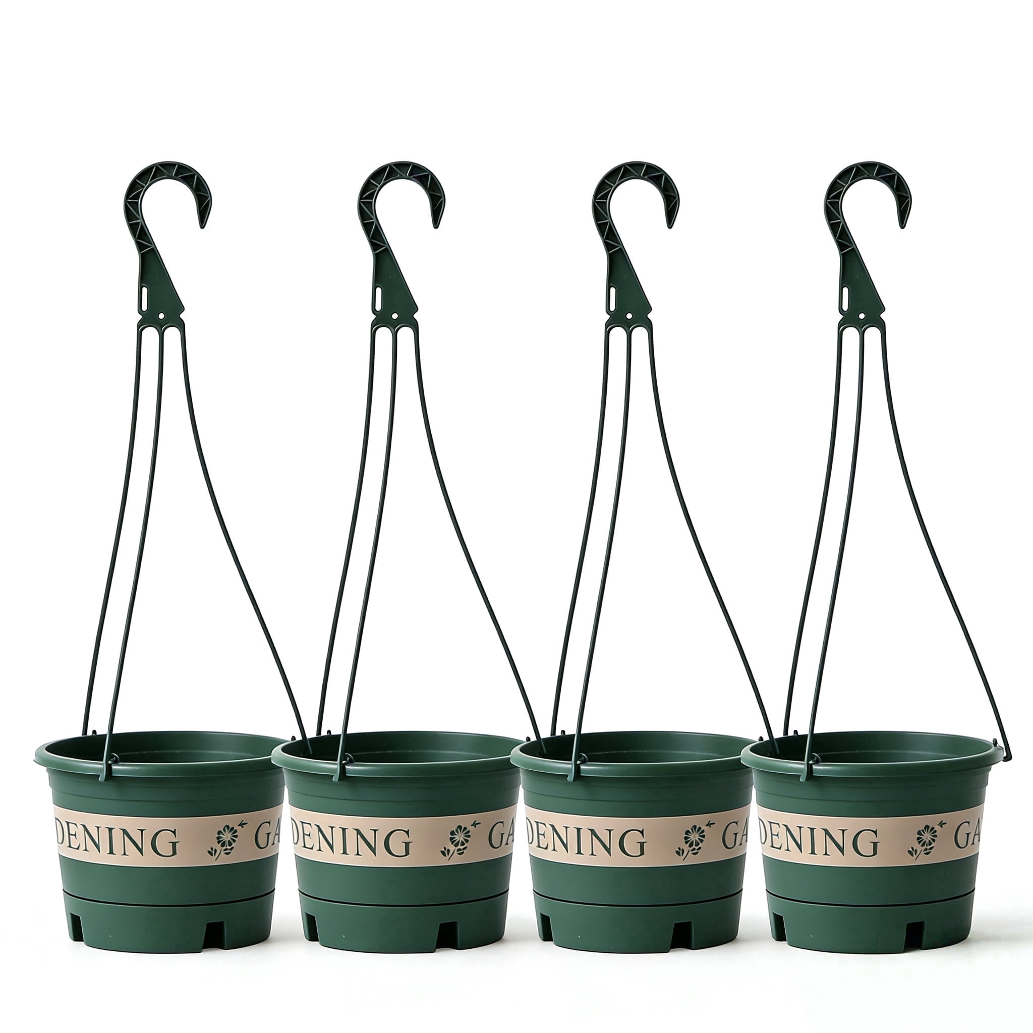 4-Pack Plastic Hanging Planters with Drain Trays & Hanging Hooks, Indoor Outdoor Hanging Flower Pots for Garden, Balcony, and Patio Decoration