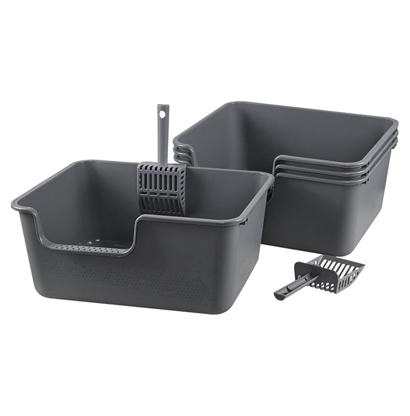 4-Pack Plastic High Side Cat Litter Box, Large Open Litter Box, Gray, 19.69 x 15.24 x 8.46 Inches