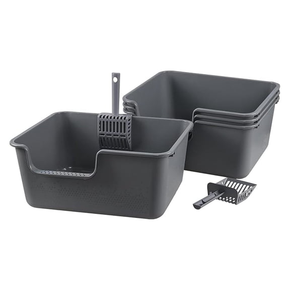 4-Pack Plastic High Side Cat Litter Box, Large Open Litter Box, Gray, 19.69 x 15.24 x 8.46 Inches