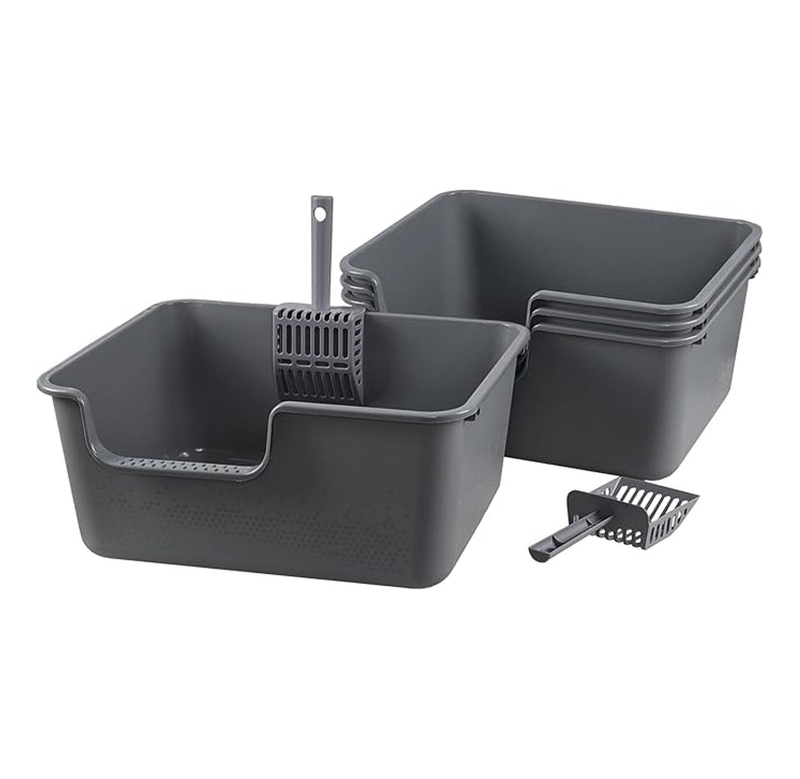 4-Pack Plastic High Side Cat Litter Box, Large Open Litter Box, Gray, 19.69 x 15.24 x 8.46 Inches