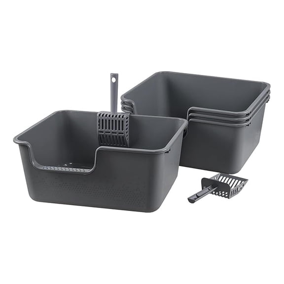 4-Pack Plastic High Side Cat Litter Box, Large Open Litter Box, Gray, 19.69 x 15.24 x 8.46 Inches