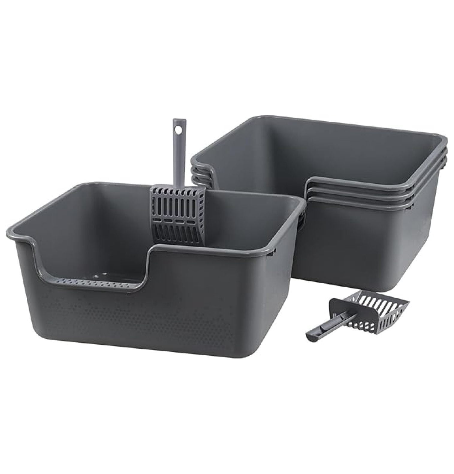 4-Pack Plastic High Side Cat Litter Box, Large Open Litter Box, Gray, 19.69 x 15.24 x 8.46 Inches
