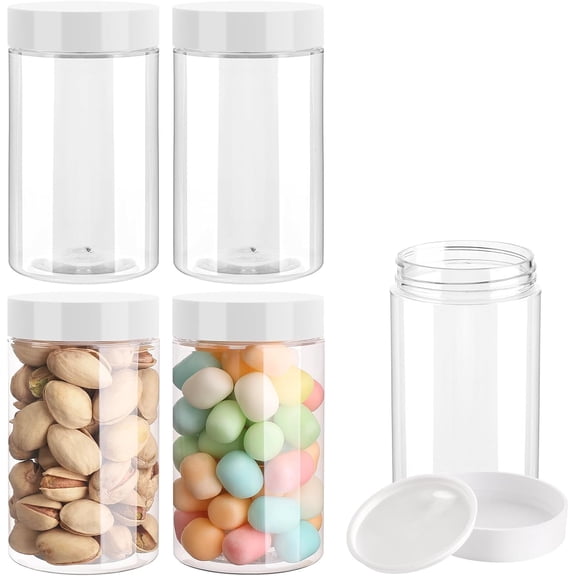 4 Pack Plastic Jars, 4 OZ Round Clear Cosmetic Container Jars with White Lids, Leak Proof Makeup Sample Container, Refillable Travel Cosmetic Storage for DIY Making Creams, Lotion, Body Scrub