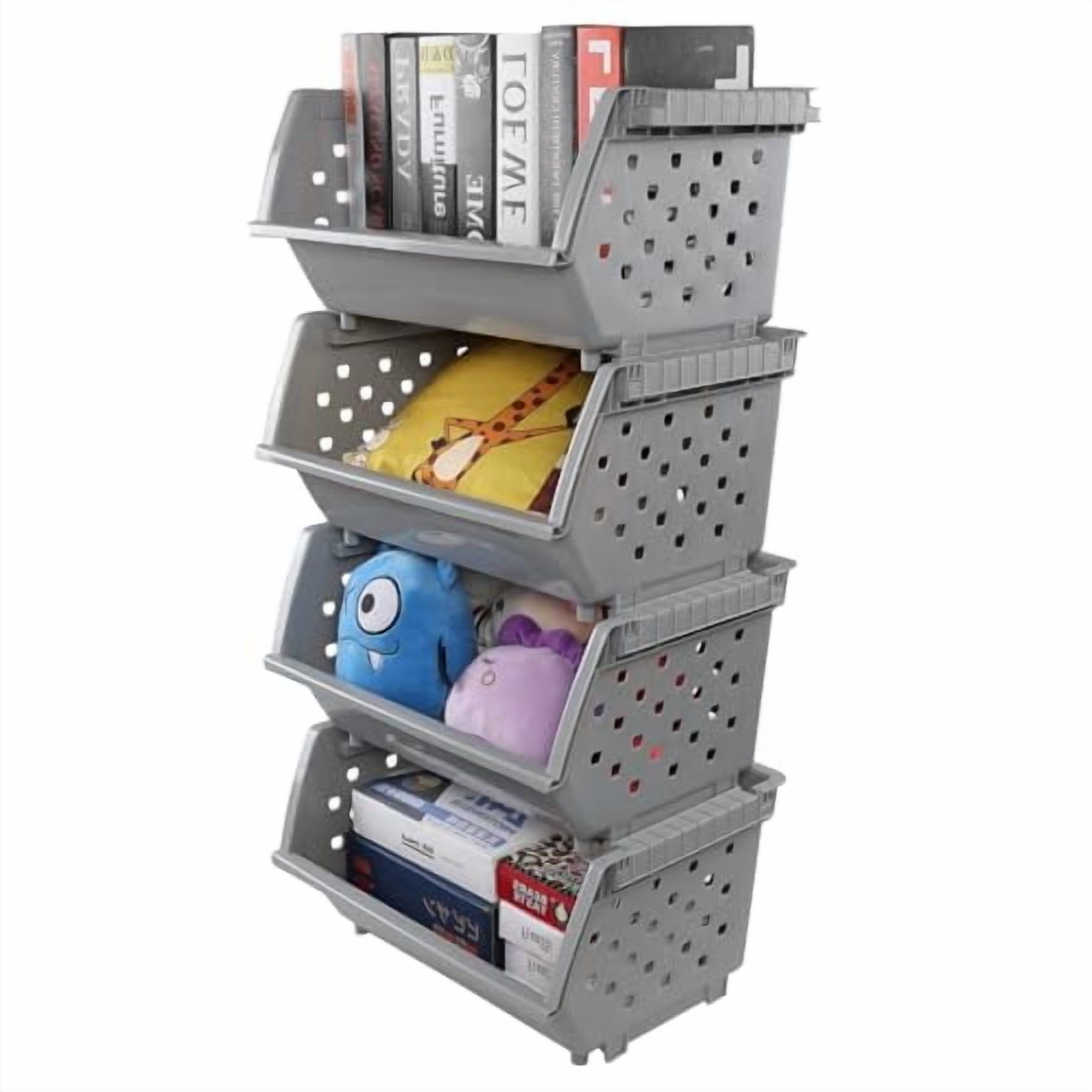 doryh large stackable plastic storage baskets bins,... 4-Pack Plastic Large Stacking Organizer Basket, Stacking Open Front ...