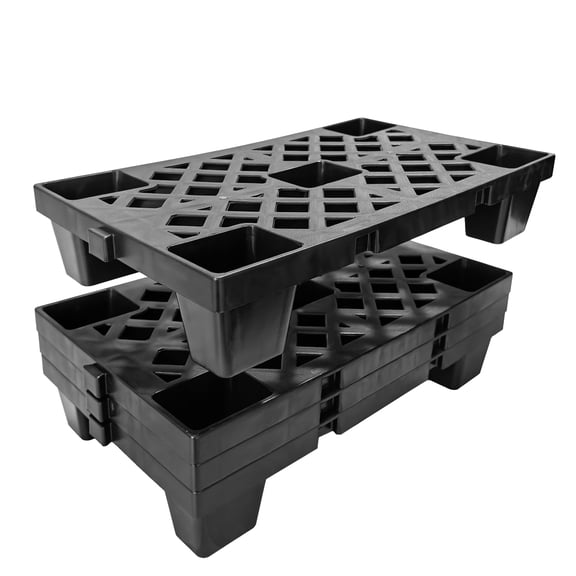 4-Pack Plastic Pallets, 19.7" x 11.8" Interlocking Floor Tiles, Nestable & Stackable for Storage, Ventilated Design for Garage, Basement, Warehouse (Black)