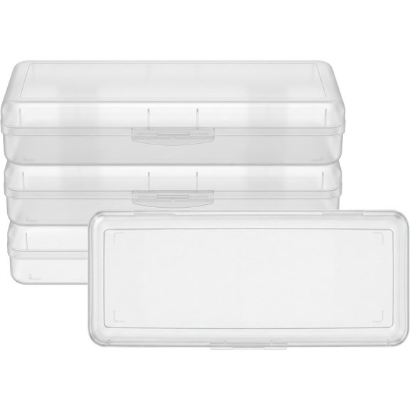 4-Pack Plastic Pencil Case, Multipurpose Long Ruler Length Pencil Box, Large Utility Storage Box, Ideal for Classroom, Office & Use (Clear)