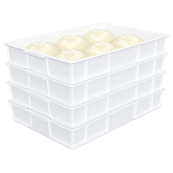 4 Pack Plastic Pizza Dough Proofing Box, Stackable Pizza Dough Proofing Containers, 23.62" x 16.42" x 3.74", White