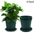 thumbnail image 1 of 4 Pack Plastic Planter Round Nursery Pots 5.9 inch Plastic Flower Pots with Drainage Hole and Tray Dark Green Flower Planters for Succulents Herbs Cactus, 1 of 5
