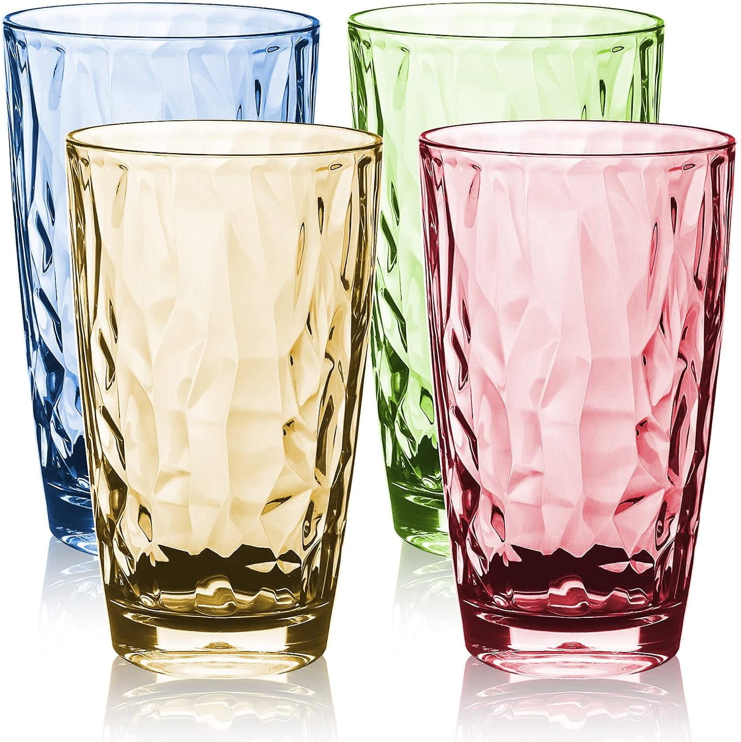 4 Pack Plastic Reusable Drinking Glasses,16 oz Plastic Tumblers ...