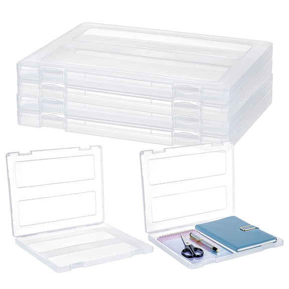 4 Pack Plastic Scrapbook Paper Storage Box 8.5 x 11 Craft Storage Case Portable Photo Storages Box A4 Paper Organizer Storages Container DIY