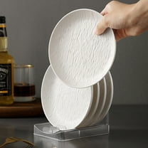 4-Pack Plastic Serving Trays Set, 5.9” Square Dishwasher Safe Dinner Plates, Unbreakable Stackable Camping Tableware, Lightweight Party Kitchen Serving Dishes with Base