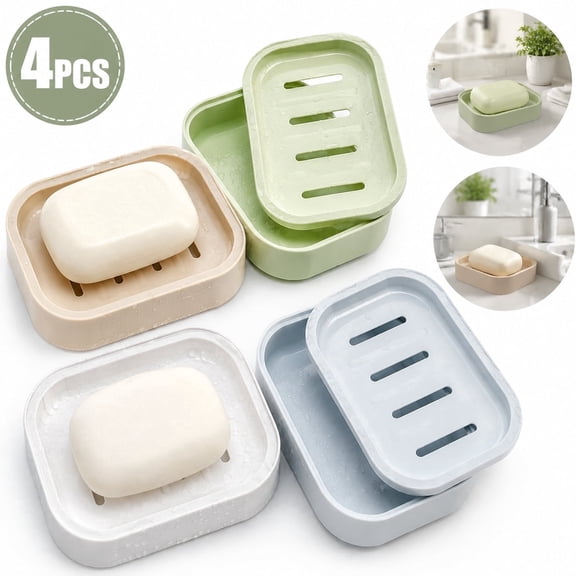4 Pack Plastic Soap Dish, Soap Container, Double Layer Draining Soap Holder for Shower, soap dishes for bathroom,soap dish for shower