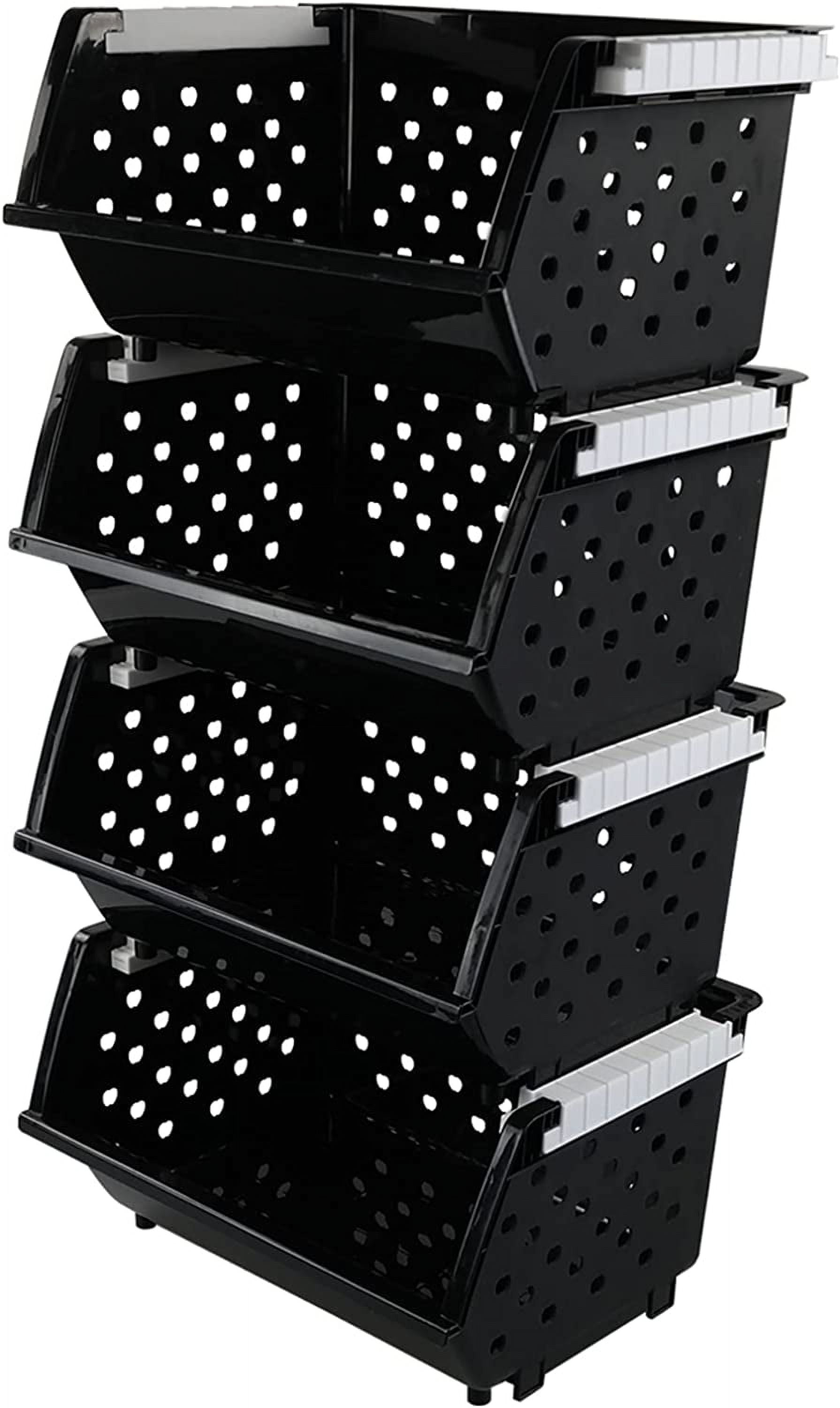 4 Pack Plastic Stackable Storage Baskets, Large Stacking Organizer Bins ...