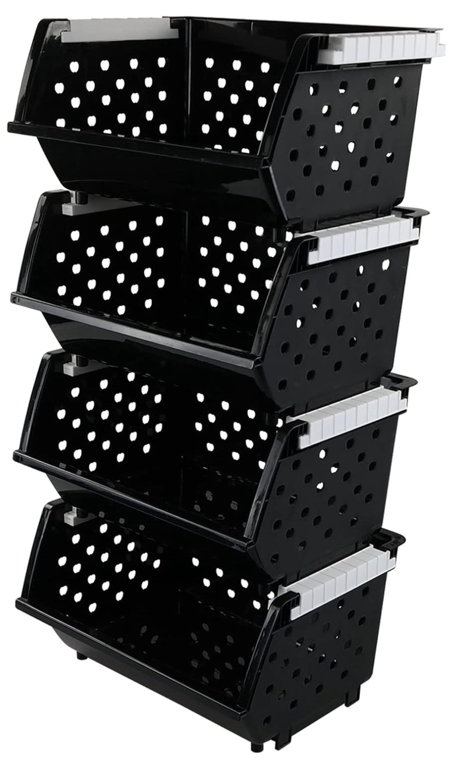 4 Pack Plastic Stackable Storage Baskets, Large Stacking Organizer Bins, Black