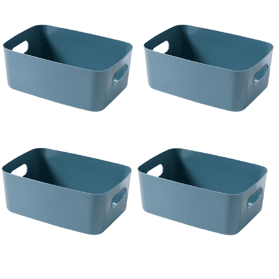 4 Pack Plastic Storage Basket, Small Plastic Basket with Portable Handle, Kitchen Pantry Refrigerator Desktop Storage Boxes for Cabinet Freezer Bathroom Closet, 9.64*6.3*3.93 in, Blue