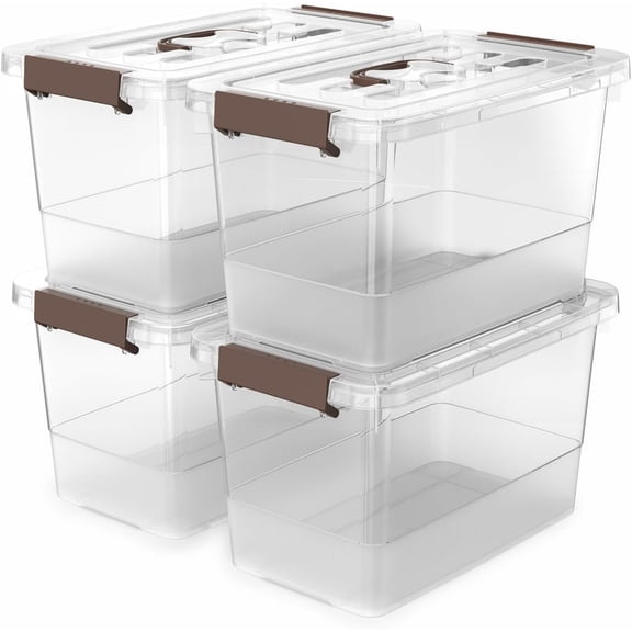 4 Pack-Plastic Storage Bins with and Handle, Clear Plastic Latching Box for Storage, Stackable Storage Containers for Organizing, Multi-Purpose, 7 Quart