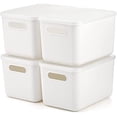 thumbnail image 1 of 4 Pack Plastic Storage Bins with Lid, White Stackable Storage Basket Organizer Box, Sturdy Containers Organizing Lidded Bins for Shelves, Cabinet, Desk, Pantry, Bedroom, Book, Toys, 1 of 8