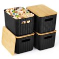 thumbnail image 1 of 4-Pack Plastic Storage Bins with Bamboo Lids – Stackable Storage Containers with Handles for Organizing Desktop, Closet, Playroom, Classroom, Office, 1 of 7
