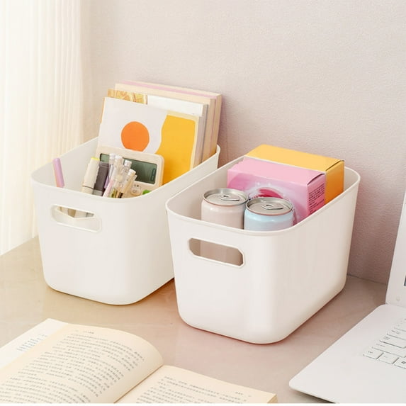 4-Pack Plastic Storage Bins with Handles, Versatile Organizer Boxes for Home, Dorm, Toys, Books, Stackable Basket for Shelf Closet(White)