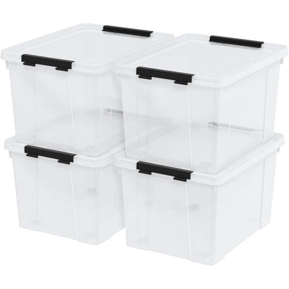 4-Pack Plastic Storage Bins with Lid, Latching Stackable Utility Tote, 35 Quart, Clear