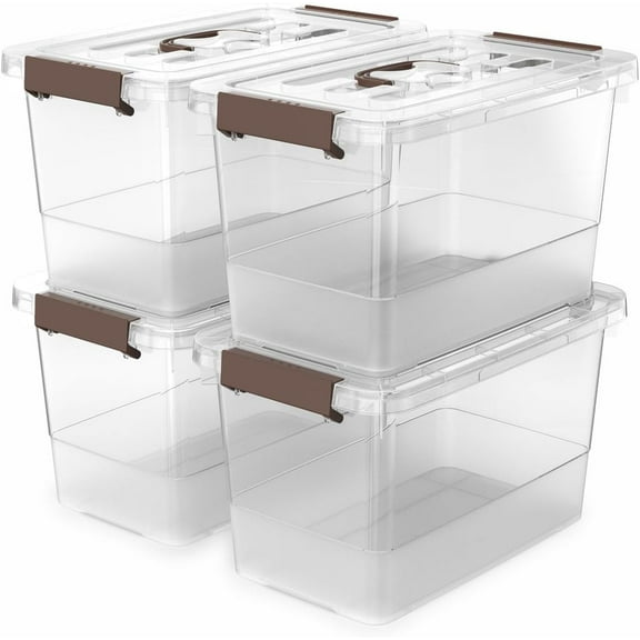 4 Pack-Plastic Storage Bins with Lids and Handle, Clear Plastic Latching Box for Storage, Stackable Containers Organizing, Multi-Purpose, 7 Quart