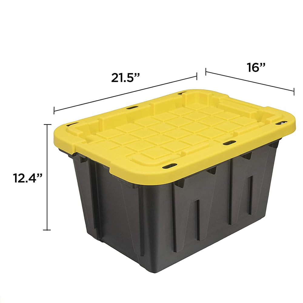 4 Pack Plastic Storage Latch Box, Storage Bin with Lid and Wheels, Stackable Storage Containers