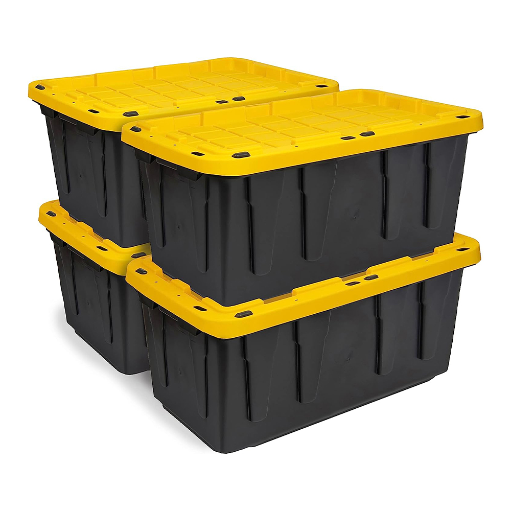 4 Pack Plastic Storage Latch Box, Storage Bin with Lid and Wheels, Stackable Storage Containers