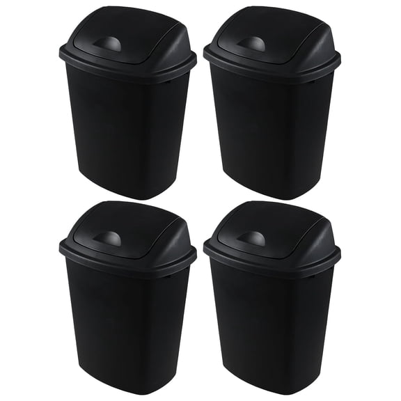 4 Pack Plastic Swing-Top Trash Can, 10 Gallon Plastic Kitchen Trash Can with Swing Lid, Black
