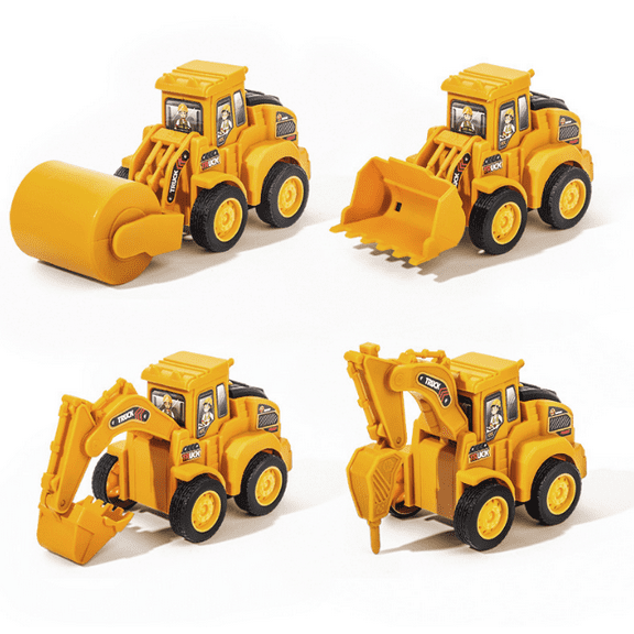 4-Pack Plastic Toy Construction Vehicles - Excavator Set for Kids