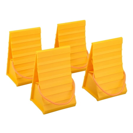4 Pack Plastic Wheel Chock With Rope, Car Wheel Stops, Travel Trailer Chocks