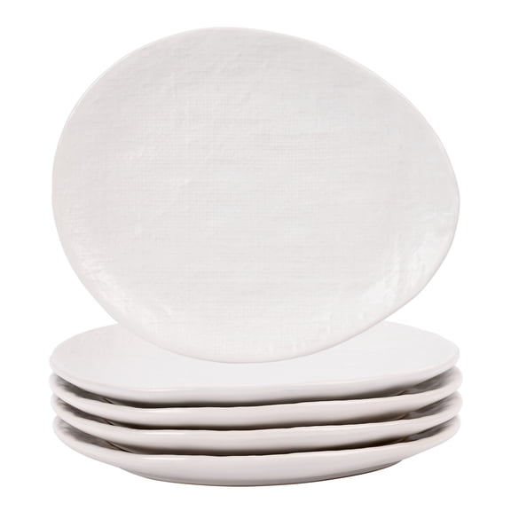 Linen Artisan Dinner Plate Set, 4 Pieces Dinnerware Dishes Set, Porcelain Salad Plates, Irregular 7.6 Inches Ceramic Plates Suitable for Steak, Pasta, Pizza, Home, Party, White, Small