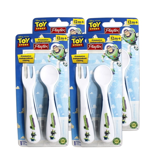 4 Pack - Playtex Disney Pixar Toy Story Utensil Set, Fork and Spoon, 12m+