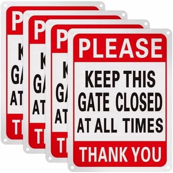 4 Pack Please Keep This Gate Closed Sign Metal 12" x 8" Door Closed Signs for Indoor Outdoor Use, Easy to Install and Read (Red White Black)
