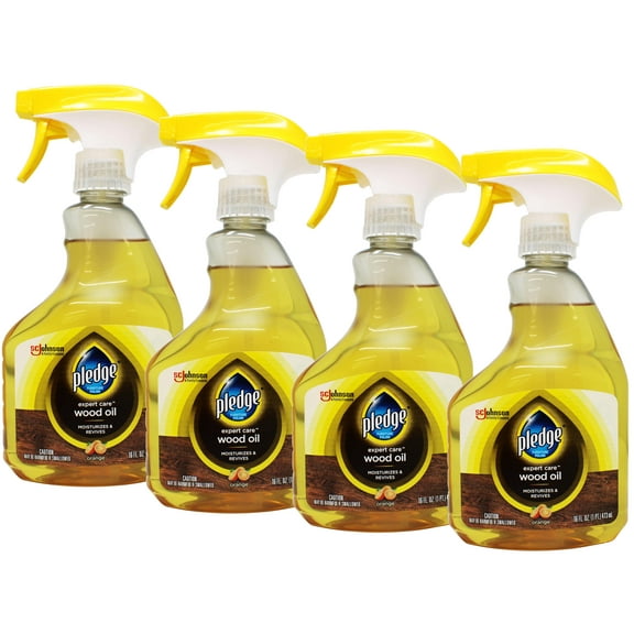 4 Pack - Pledge Wood Oil, Expert Care, Trigger Spray Moisturizes & Revives with Orange Scent, 16 oz
