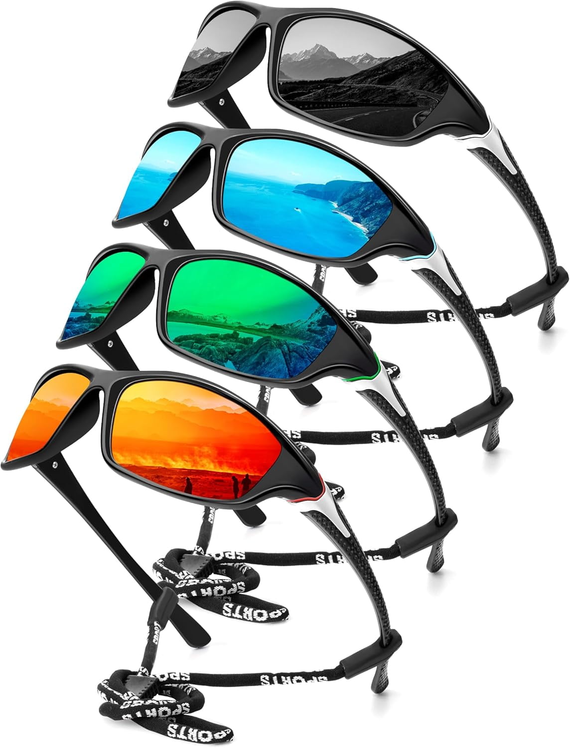 4 Pack Polarized Sunglasses-Men Sports Sun-glasses: Mens Sunglasses UV Protection for Fishing Driving Cycling