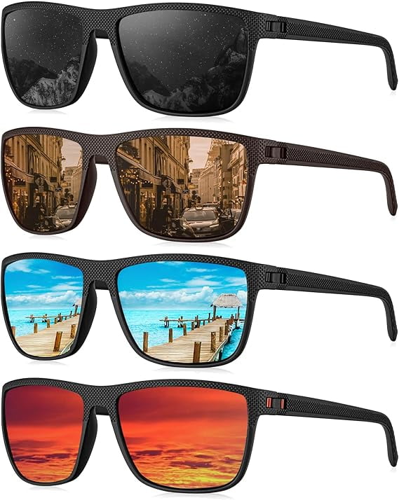 4-Pack Polarized Sunglasses for Men – UV Protection Classic Shades for Driving, Fishing, Golf (Black, Blue, Red, Brown)-dh