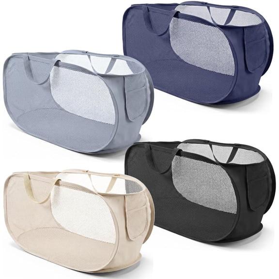 4 Pack Pop-Up Mesh Laundry Basket,Four Colors Pop Up Mesh Hamper,Opening Foldable Laundry Baskets with Durable Handle Plastic Clothes Baskets for Home College Dorm Travel Clothes Organization