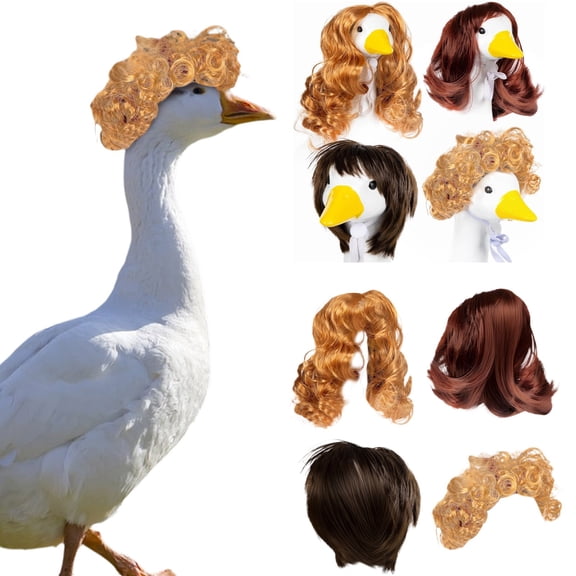 4 Pack Porch Goose Wigs  Brown Curly Synthetic Hair Headpiece for Outdoor Lawn Garden Decor  Adjustable Pet Wig for Halloween, Christmas, Party Costumes