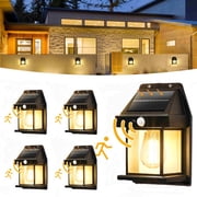 4 Pack Solar Lights Outdoor Waterproof, Motion Sensor Outdoor Lights, Black Porch Lights with 3 Lighting Modes, Wall Lights for Porch, Garden, Yard, Exterior Lighting Fixtures