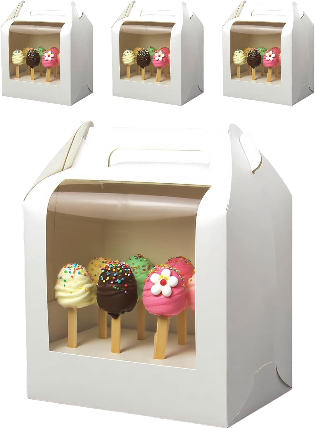 4 Pack Portable Cake Boxes, Cake Carrier Boxes with Clear Window ...