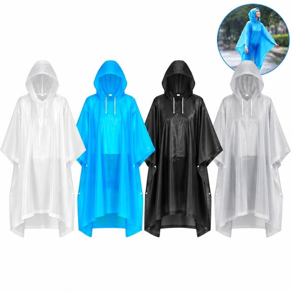 4 Pack Portable EVA Poncho Raincoats, Thick Transparent Windproof Full Body Adult Rain Ponchos for Cycling Camping Outdoor Travel