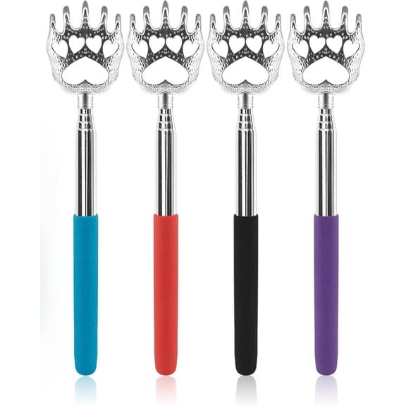 (4-Pack) Portable Extendable Telescopic Bear Claws Metal Back Scratchers/Hand Massager/Backslap with Rubber Handles