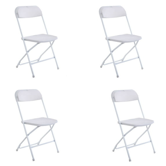 4-Pack Portable Lightweight Folding Chair Outdoor Indoor, Comfy White Plastic Folding Chair for Camping Beach Wedding, 350 lbs Capacity
